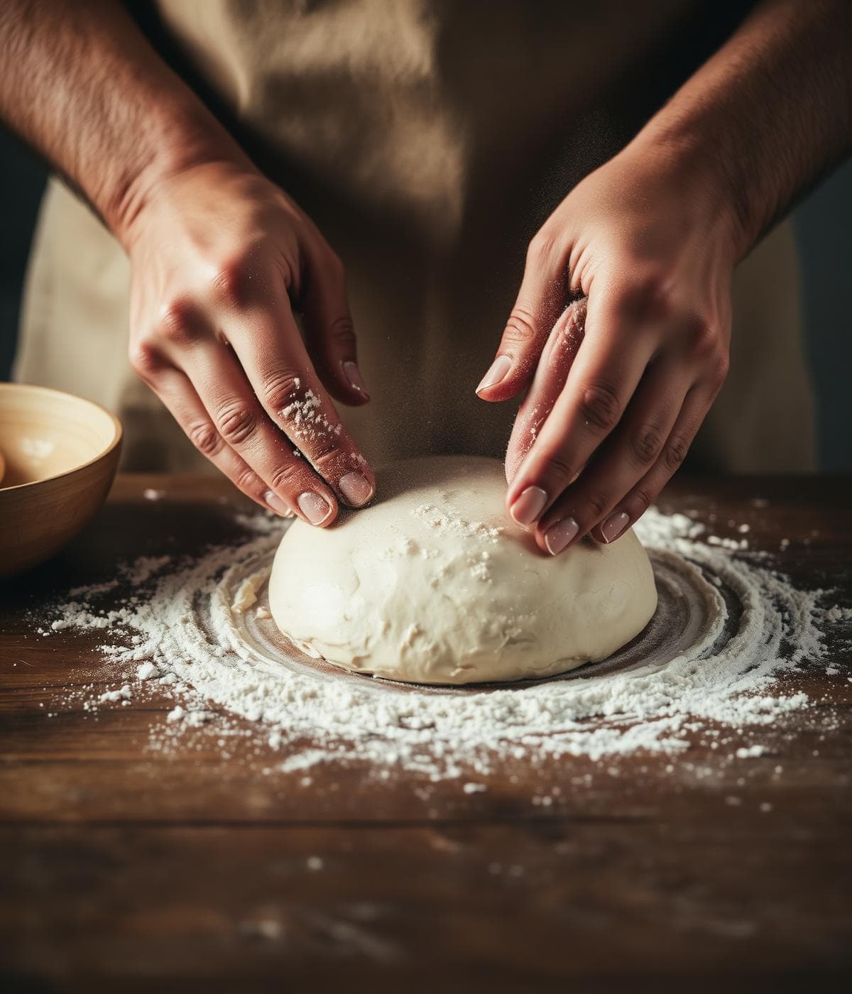 Hands shaping sourdough